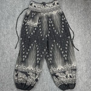 Kamana Harem Pants Womens Large Wide Leg Elephant Print Exterior Pocket Cotton